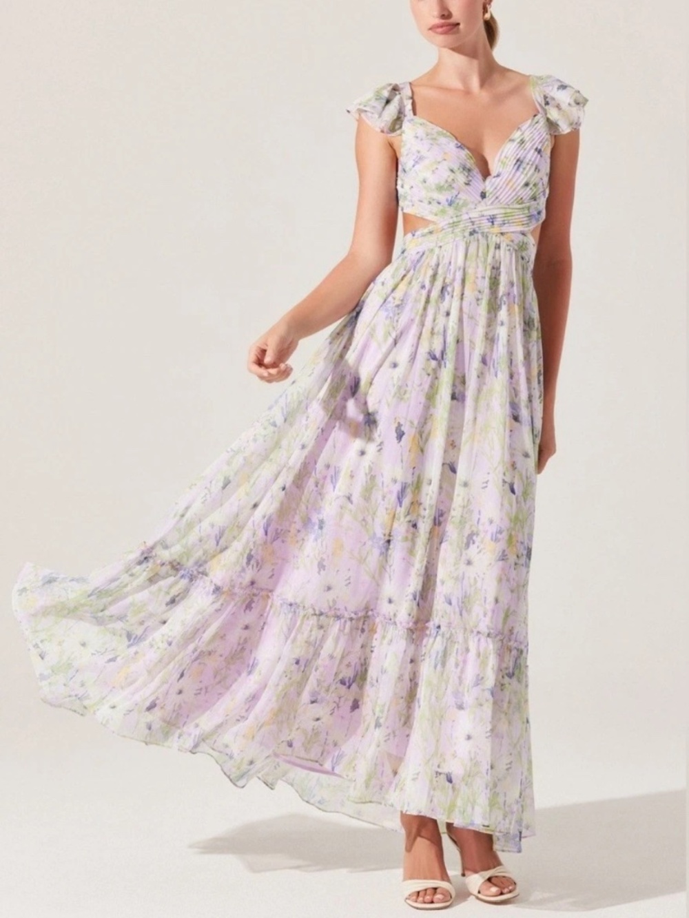 Astr The Label Primrose Maxi Dress - Lavender Aqua Floral Lace-Up-Back Size XS - Picture 1 of 15